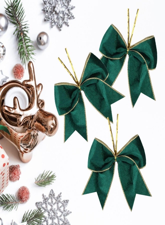 Meseey 12 Pcs 6 Inch Christmas Bow Green Velvet with Golden Edge Waterproof Wreath Bows for Xmas Garland DIY Craft Gift Wrapping Party Holiday Basket Ornaments (Green Velvet) - Image 3